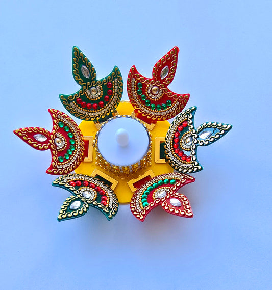 Acrylic Diya Rangoli with LED Tealight