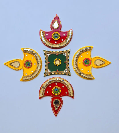 Diya Rangoli Set – Red & Yellow Designer Floor Decor