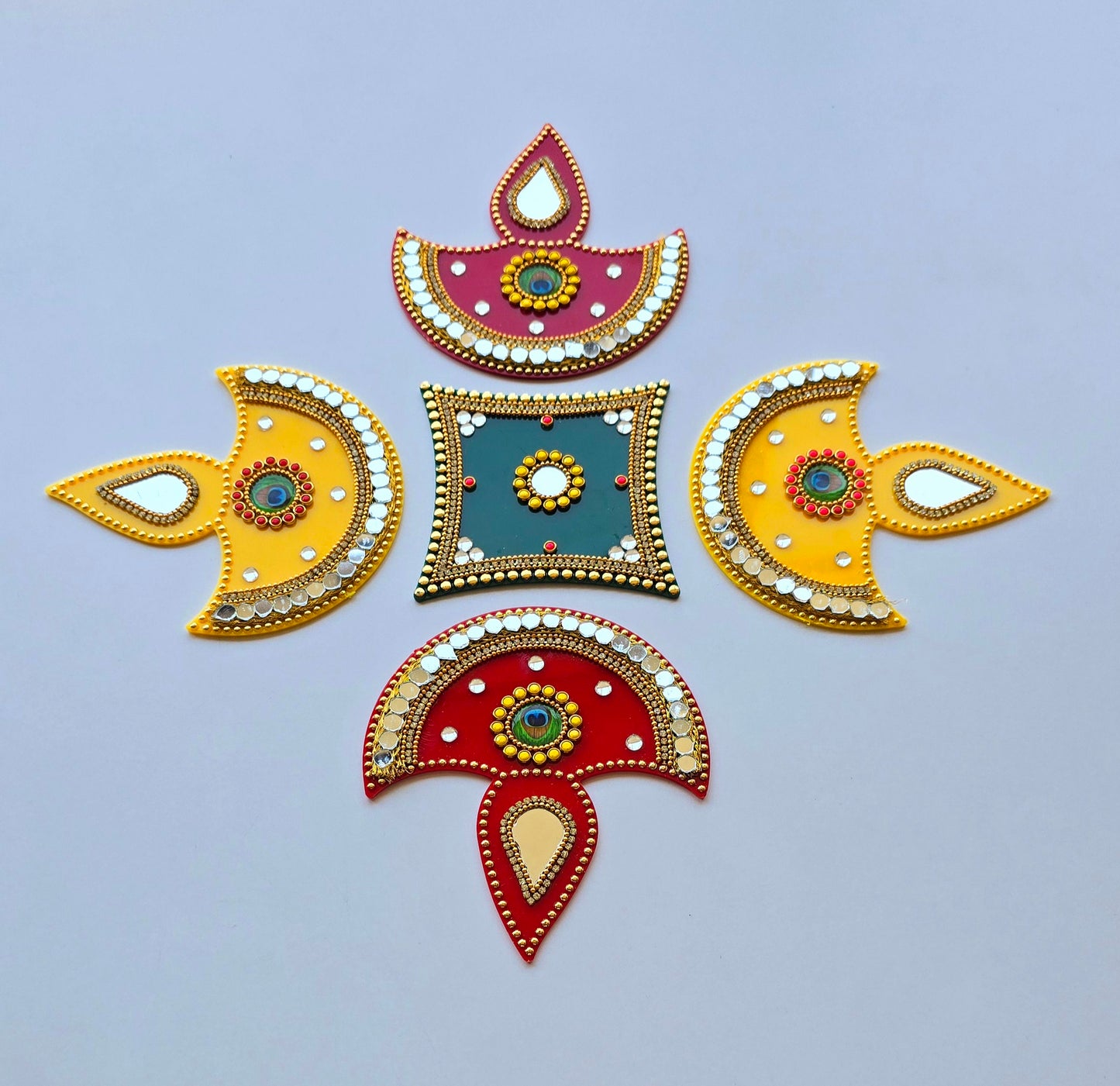 Diya Rangoli Set – Red & Yellow Designer Floor Decor