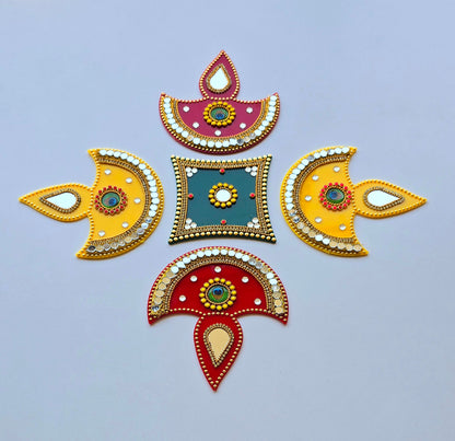 Diya Rangoli Set – Red & Yellow Designer Floor Decor