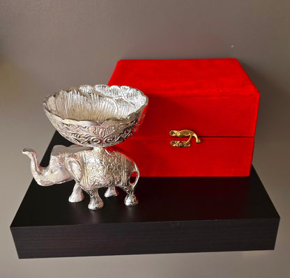 German Silver Elephant Bowl Gift Set – Premium Decorative Elephant with Velvet Box