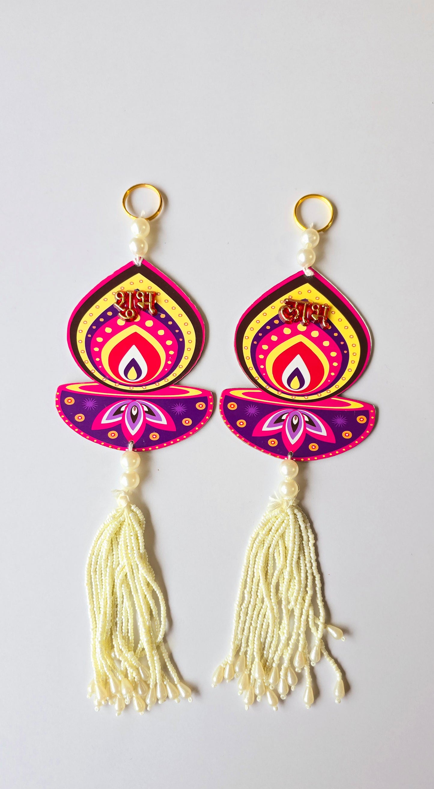 Shubh Labh Diya Hanging Pair with Beaded Tassels & Pearl Chain