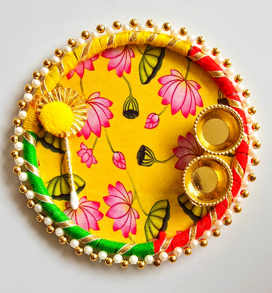 Lotus Print Puja Platter with Pearl Border