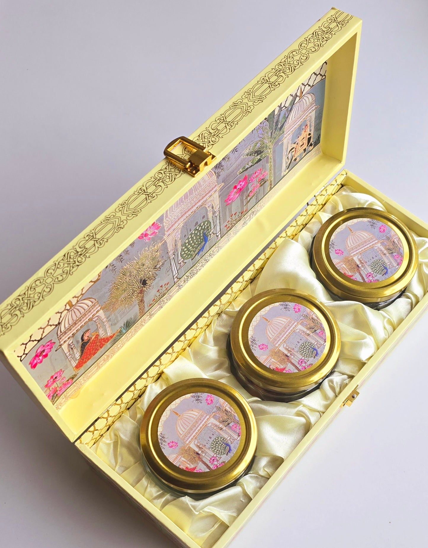 Luxury Gift Box with 3 Matching Glass Jars - Royal Heritage - Yellow