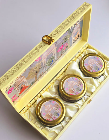 Luxury Gift Box with 3 Matching Glass Jars - Royal Heritage - Yellow