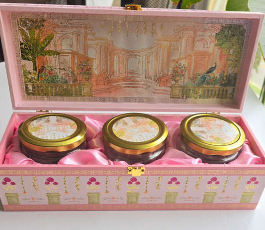 Royale Luxury Gift Box with 3 Matching Jars - Pink Palace Design