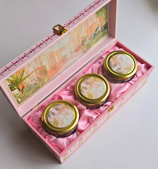 Royale Luxury Gift Box with 3 Matching Jars - Pink Palace Design