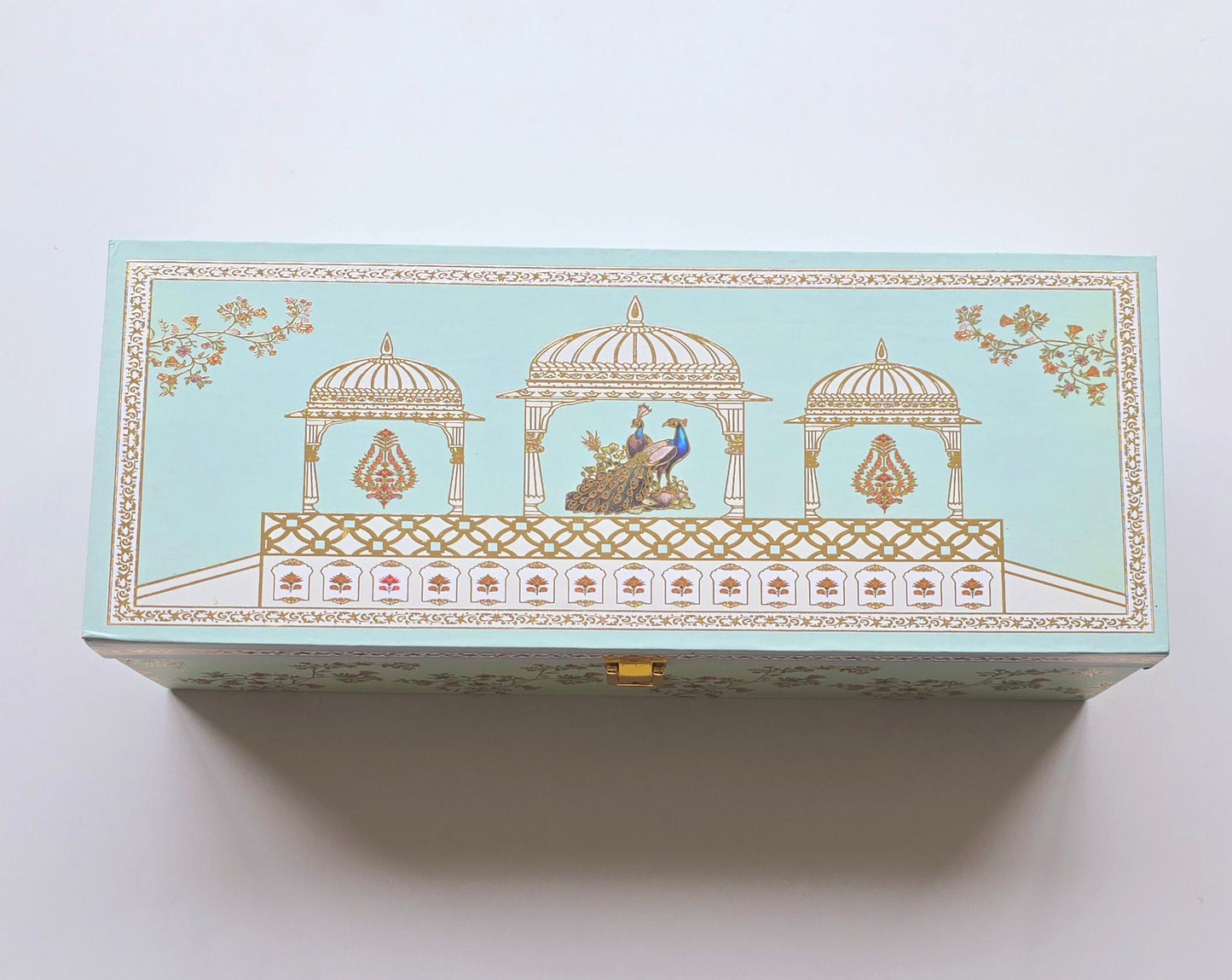 Peacock Paradise Luxury Gift Box with 3 Matching Jars - Mint Green Royal Design