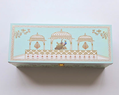 Peacock Paradise Luxury Gift Box with 3 Matching Jars - Mint Green Royal Design