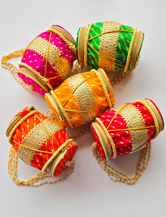Dholak Potli Bags with Golden Lace