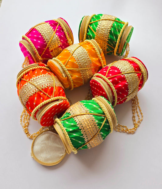 Dholak Potli Bags with Golden Lace