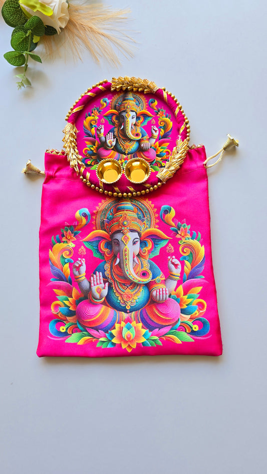 MDF Ganesh Puja Thali with Matching Potli Bag